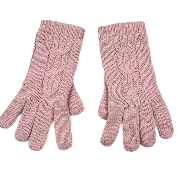 Y2K Vintage Lauren Ralph Lauren Lambswool Angora Cable Knit Gloves Pink NWOT - Picture 2 of 8